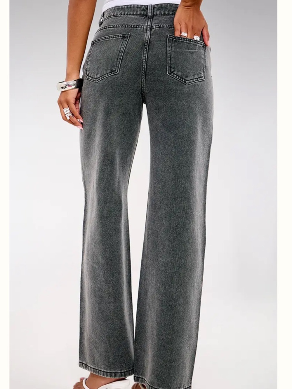 PrettyLittleThing Gray Washed High Rise Diamante Front Straight Leg Jeans Size 4 - Picture 4 of 9